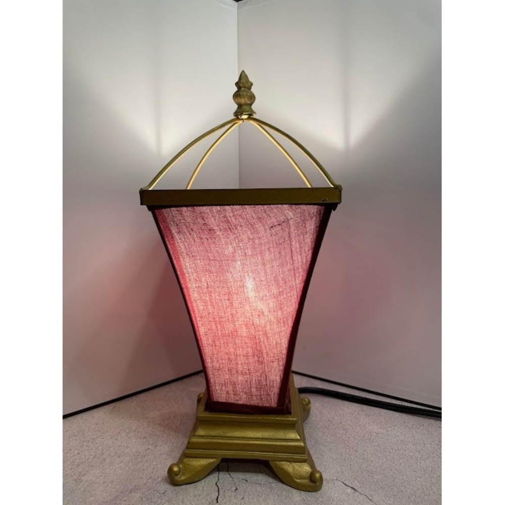 Vintage Regency Style Small Accent Lamp - Burgundy Red Fabric Shade & Gold Base